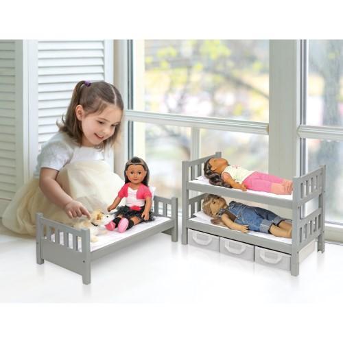 3 Convertible Doll Bunk Beds with 3 Storage Baskets - Executive Gray