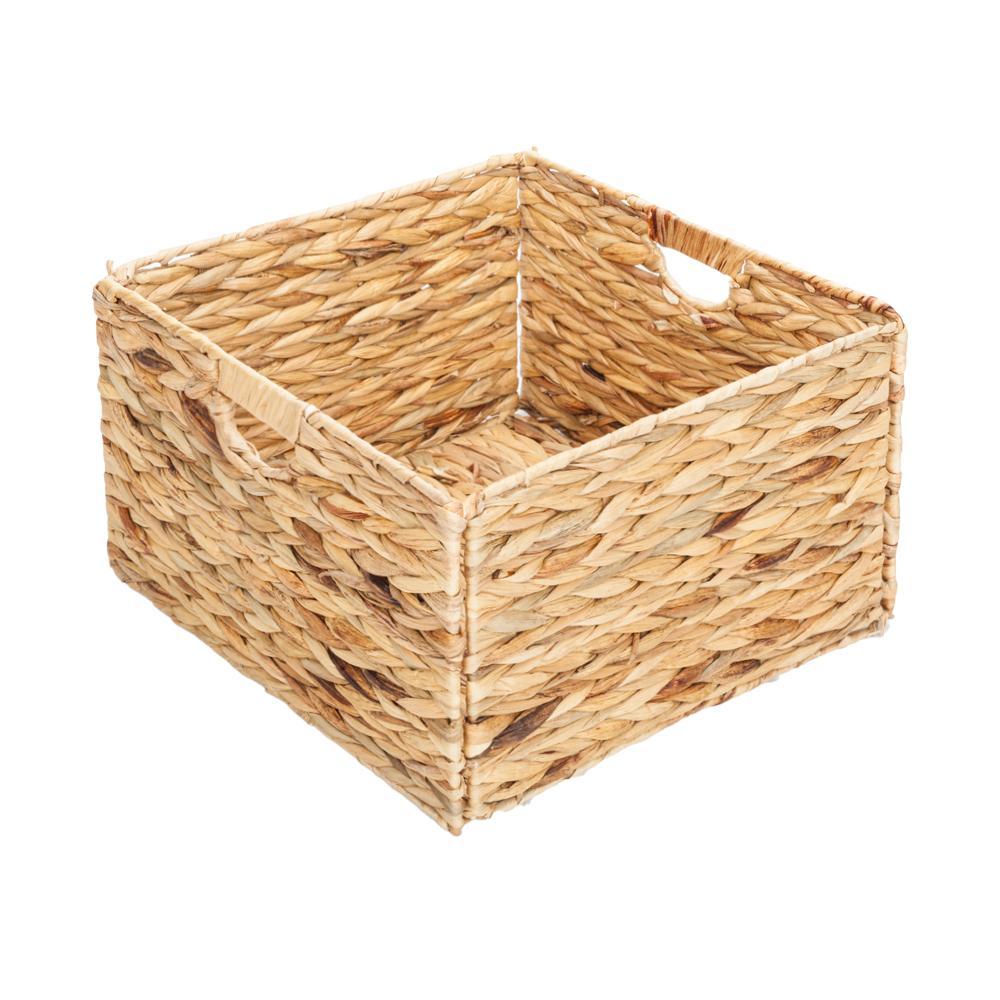 Folding Water Hyacinth Storage Basket Wood Color