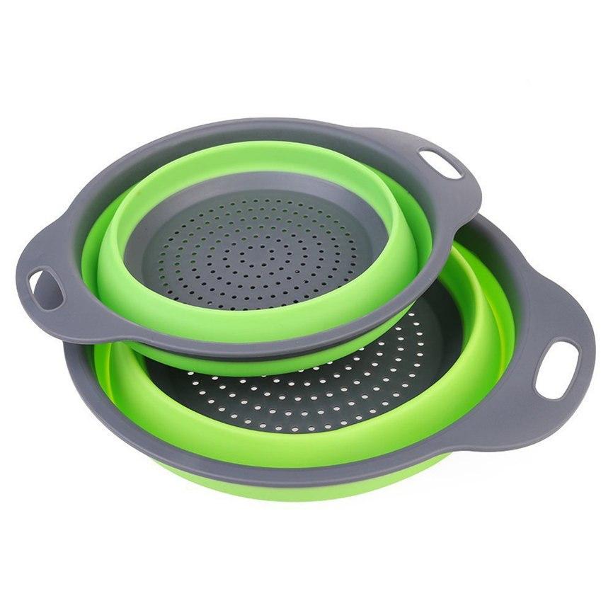 2018 Foldable Silicone Colander Fruit Vegetable Washing Basket Strainer Collapsible Drainer With Handle Kitchen Tool Dropship