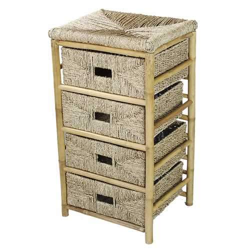 Bamboo And Open Frame Storage Cabinet W/ 4 Stoarge Baskets - Bamboo