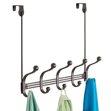 Load image into Gallery viewer, Purchase mdesign vintage decorative metal double over the door multi 10 hooks storage organizer rack for hats and coats hoodies scarves purses leashes bath towels robes bronze