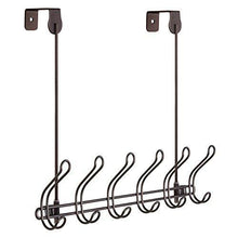 Load image into Gallery viewer, Buy now interdesign classico wall mount over door storage rack organizer hooks for coats hats robes clothes or towels 6 dual hooks bronze