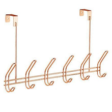 Load image into Gallery viewer, Latest interdesign classico over door storage rack organizer hooks for coats hats robes clothes or towels 6 dual hooks copper