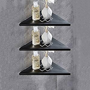OWOFAN 3 Tier Bathroom Corner Shelf Rack Shower Storage Triangle Wall Shelves Stainless Steel Black WF-18062-3R
