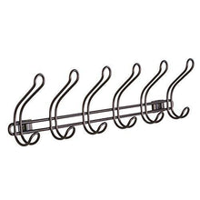 Load image into Gallery viewer, Exclusive interdesign classico wall mount over door storage rack organizer hooks for coats hats robes clothes or towels 6 dual hooks bronze