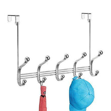 Load image into Gallery viewer, Save on arkbuzz over door storage rack organizer hooks for coats hats robes clothes or towels 5 dual hooks chrome