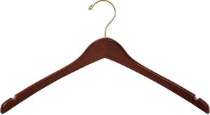 The best the great american hanger company curved wood top hanger box of 100 17 inch wooden hangers w walnut finish brass swivel hook notches for shirt jacket or coat