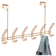 Load image into Gallery viewer, Get interdesign classico over door storage rack organizer hooks for coats hats robes clothes or towels 6 dual hooks copper