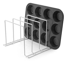 Load image into Gallery viewer, Great stock your home large rust free durable coated steel bakeware organizer kitchen cookware rack for dinnerware bakeware cookware cutting boards pot pan lids white 2 pack