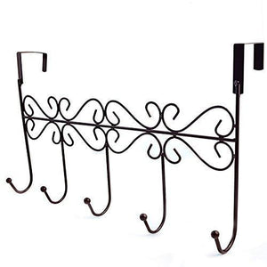 Top obmwang over the door 5 hook rack decorative organizer hooks for clothes coat hat belt towels stylish over door hanger for home or office use l x w x h 15 x 2 x 9 inch