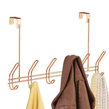 Load image into Gallery viewer, Kitchen interdesign classico over door storage rack organizer hooks for coats hats robes clothes or towels 6 dual hooks copper