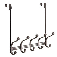 Load image into Gallery viewer, Save on mdesign vintage decorative metal double over the door multi 10 hooks storage organizer rack for hats and coats hoodies scarves purses leashes bath towels robes bronze