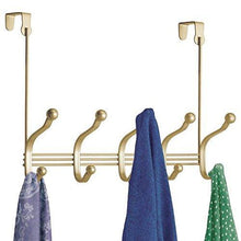 Load image into Gallery viewer, On amazon mdesign over door 10 hook steel storage organizer rack for coats hoodies hats scarves purses leashes bath towels robes gold brass