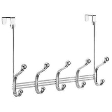 Load image into Gallery viewer, Shop for arkbuzz over door storage rack organizer hooks for coats hats robes clothes or towels 5 dual hooks chrome