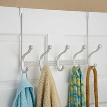 Load image into Gallery viewer, Try mdesign decorative over door 10 hook steel storage organizer rack for coats hoodies hats scarves purses leashes bath towels robes for mens and womens clothing pearl white