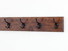 Load image into Gallery viewer, Top rated solid cherry wall mounted coat rack with oil rubbed bronze wall coat hooks 4 5 utra wide rail made in the usa mahogany 52 x 4 5 ultra wide with 10 hooks