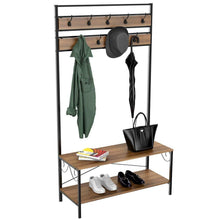 Load image into Gallery viewer, The best topeakmart vintage coat rack 3 in 1 hall tree entryway shoe bench coat stand storage shelves 9 hooks in black metal finish