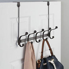 Load image into Gallery viewer, Related mdesign vintage decorative metal double over the door multi 10 hooks storage organizer rack for hats and coats hoodies scarves purses leashes bath towels robes bronze