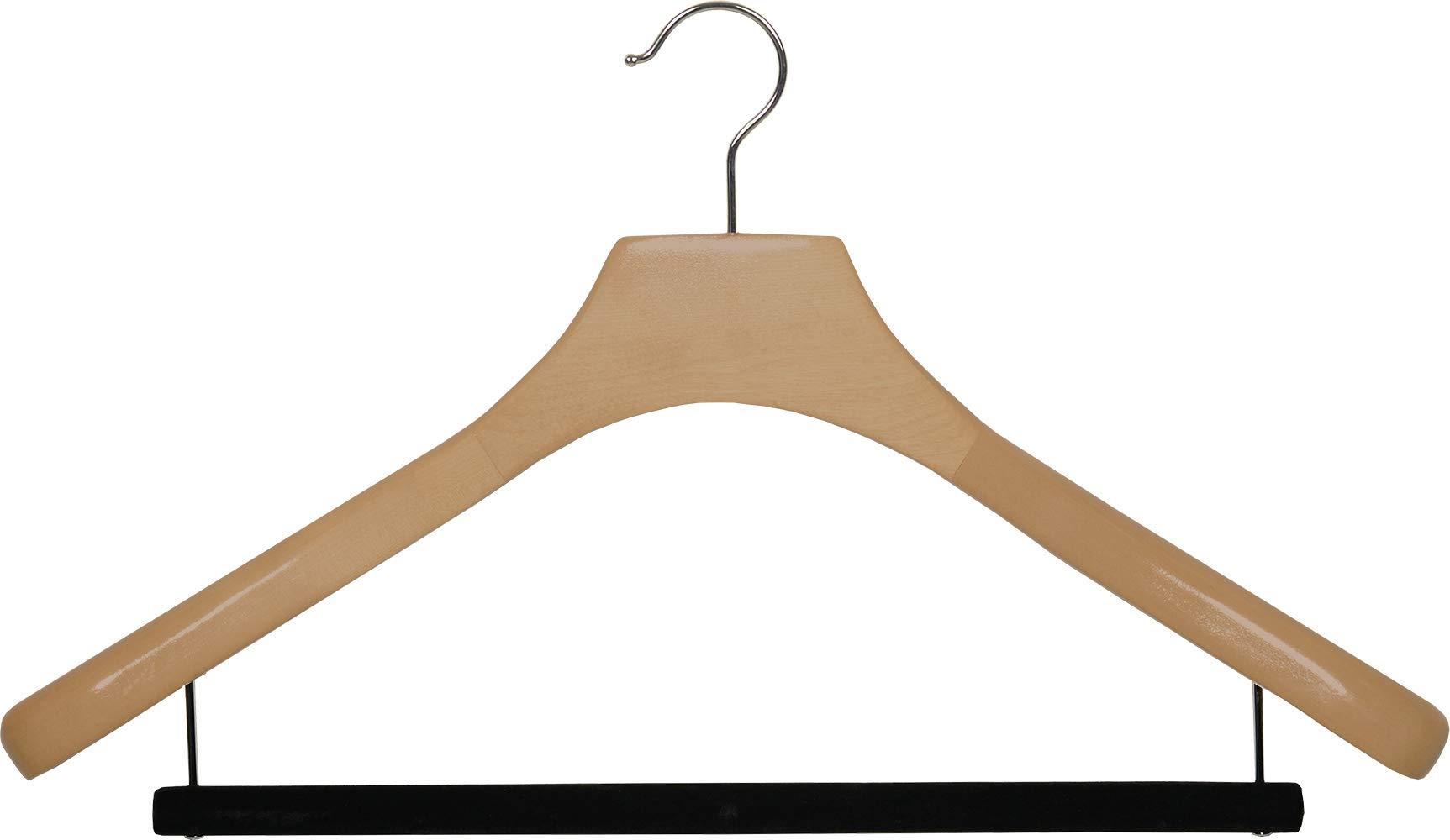 The Great American Hanger Company Curved Wood Suit Hanger w/Locking Bar, Box of 100 17 inch Hangers w/Natural Finish & Chrome