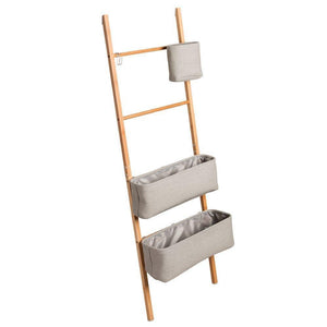 InterDesign Formbu Wren Free Standing Bathroom Storage Ladder with Bins for Towels, Beauty Products, Lotion, Soap, Toilet Paper, Accessories - Natural/Gray