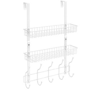 Results nex upgrade over the door hook shelf organizer 5 hooks with 2 baskets storage rack for coats towels chrome white