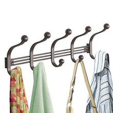 Load image into Gallery viewer, Results mdesign vintage decorative metal double over the door multi 10 hooks storage organizer rack for hats and coats hoodies scarves purses leashes bath towels robes bronze