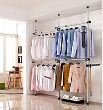 Load image into Gallery viewer, Latest goldcart gc552222 portable indoor garment rack coat hanger clothes wardrobe height 160 320cm width 120 220cm adjustable grey close to white pipes and black brackets 2 count