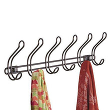 Load image into Gallery viewer, Featured interdesign classico wall mount over door storage rack organizer hooks for coats hats robes clothes or towels 6 dual hooks bronze