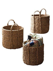 Kalalou Seagrass Round Braided Storage Basket with Handle, Set of 3