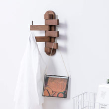 Load image into Gallery viewer, Best solid wood swivel coat hooks folding swing arm 5 hat hanger rail multi foldable arms towel clothes hanger for bathroom entryway bedroom office kitchen kids garage wall mount accessories walnut wood