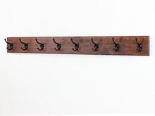 Load image into Gallery viewer, Top solid cherry wall mounted coat rack with oil rubbed bronze wall coat hooks 4 5 utra wide rail made in the usa mahogany 52 x 4 5 ultra wide with 10 hooks