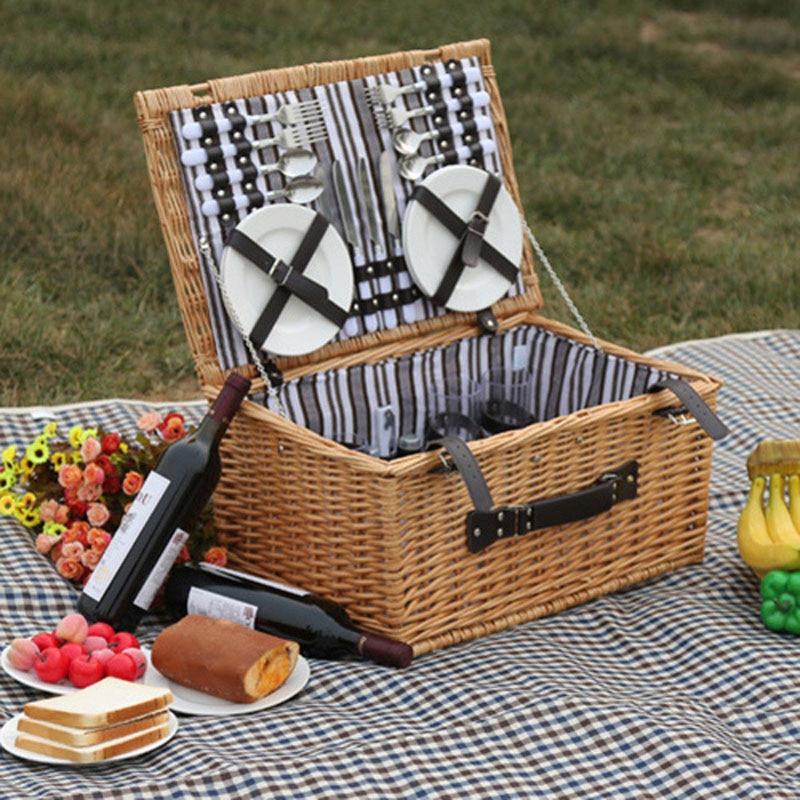 Outdoor willow picnic storage baskets Handmade Family Vintage Wicker Picnic Basket set for 4 persons Friends Gift picknickmand