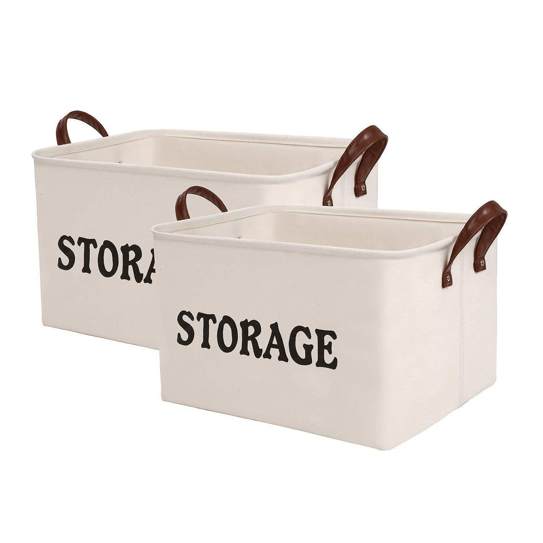SHINYTIME Storage Baskets Bins Large Organizer Toy Laundry Storage Basket for Kids Pets Home Living Room Closet (Beige 2pcs)