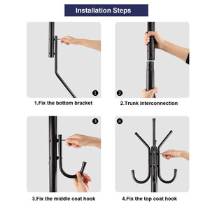 Exclusive topvork standing coat rack hanger holder hooks for dress jacket hat and umbrella tree stand with base metal black
