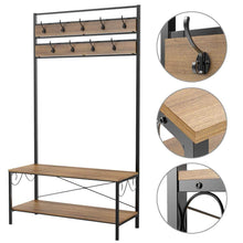 Load image into Gallery viewer, Amazon best topeakmart vintage coat rack 3 in 1 hall tree entryway shoe bench coat stand storage shelves 9 hooks in black metal finish