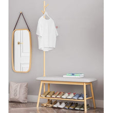 Load image into Gallery viewer, Shop here zhen guo entryway shoe bench with coat rack modern bamboo shoe rack organizer with hall tree coat and hat hanger over the door color natural