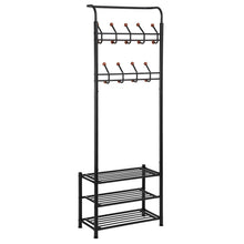 Load image into Gallery viewer, Home songmics entryway coat rack with storage shoe rack hallway organizer 18 hooks and 3 tier shelves metal black urcr67b