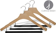 Load image into Gallery viewer, Discover the deluxe wooden suit hanger with velvet bar natural finish chrome swivel hook large 2 inch wide contoured coat jacket hangers set of 24 by the great american hanger company