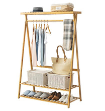Load image into Gallery viewer, Discover the best copree bamboo garment coat clothes hanging heavy duty rack with top shelf and 2 tier shoe clothing storage organizer shelves