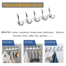 Load image into Gallery viewer, Discover the best besy wall mounted coat hooks self adhesive clothes robe hat rack rail with 15 hooks for bathroom kitchen office drill free with glue or wall mount with screws chrome plated 2 packs