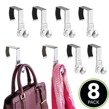 Load image into Gallery viewer, Selection mdesign modern metal and plastic office over the cubicle storage organizer hooks wall panel hangers for hanging accessories coats hats purses bags keychain 8 pack clear brushed