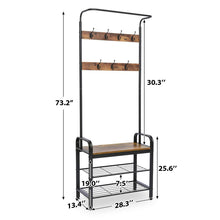 Load image into Gallery viewer, Try kingso industrial coat rack hall tree entryway coat shoe rack 3 tier shoe bench 7 hooks wood look accent furniture with stable metal frame easy assembly