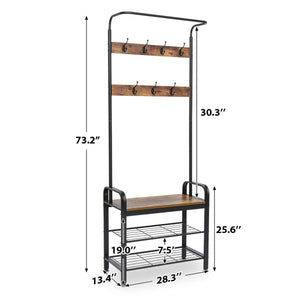 Try kingso industrial coat rack hall tree entryway coat shoe rack 3 tier shoe bench 7 hooks wood look accent furniture with stable metal frame easy assembly