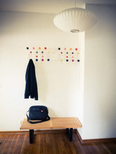 Load image into Gallery viewer, Discover the mlf modern hang it all coat hook wall mounted coat rack with painted solid wooden balls in multi colors white metal framemulti color