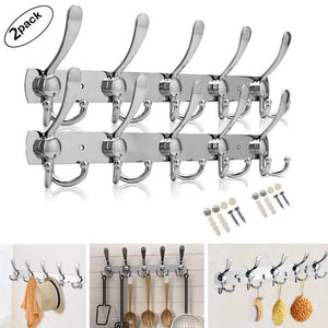 Purchase double row hooks wall hanger stainless steel rack hook coat hat clothes robe holder towel rack 2pack