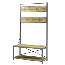 Load image into Gallery viewer, Home wood entryway hall tree with bench storage rack furniture wooden î¼df free standing contemporary foyer metal coat rack hanger industrial country farmhouse convenient hangers oak and ebook by nakshop