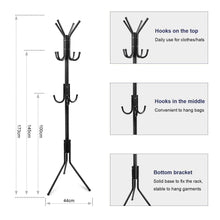 Load image into Gallery viewer, Discover the best topvork standing coat rack hanger holder hooks for dress jacket hat and umbrella tree stand with base metal black