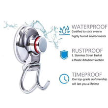 Load image into Gallery viewer, Shop for powerful vacuum suction hooks mocy strong stainless steel suction cup hooks for bathroom kitchen wall home removable shower hools hanger damage free for towel bath robe coat and loofah pack of