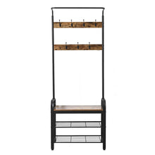 Load image into Gallery viewer, Related ironck coat rack free standing hall tree entryway bench entryway organizer vintage industrial coat stand 3 in 1 design wood look accent furniture with stable metal frame easy assembly