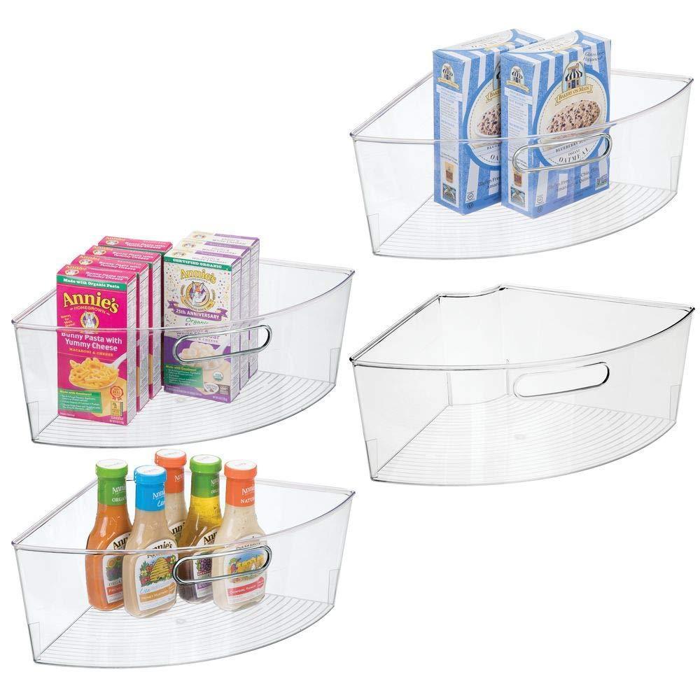mDesign Kitchen Cabinet Plastic Lazy Susan Storage Organizer Bins with Front Handle - Large Pie-Shaped 1/4 Wedge, 6